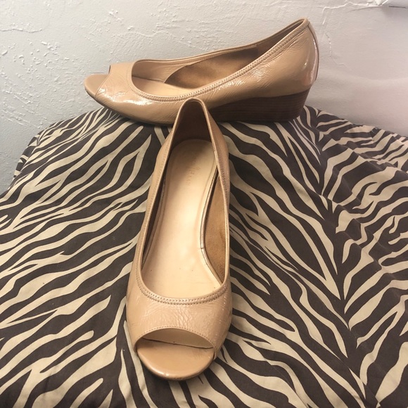 Cole Haan Shoes - Tali Sz 10 Wedge Peep Toe Shoes Tan Beige Heels
